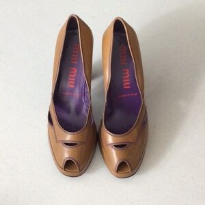 Miu Miu Tan Peep-Toe Heels